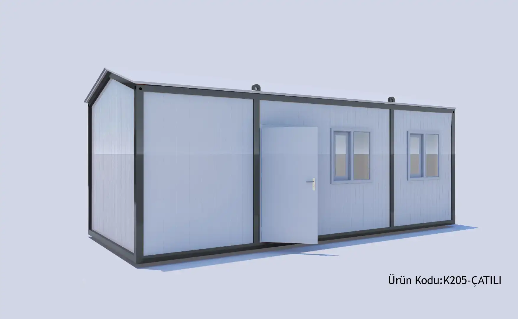 300x700 K205 Çatılı Tek Oda Konteyner Wc-Duş-Mutfak